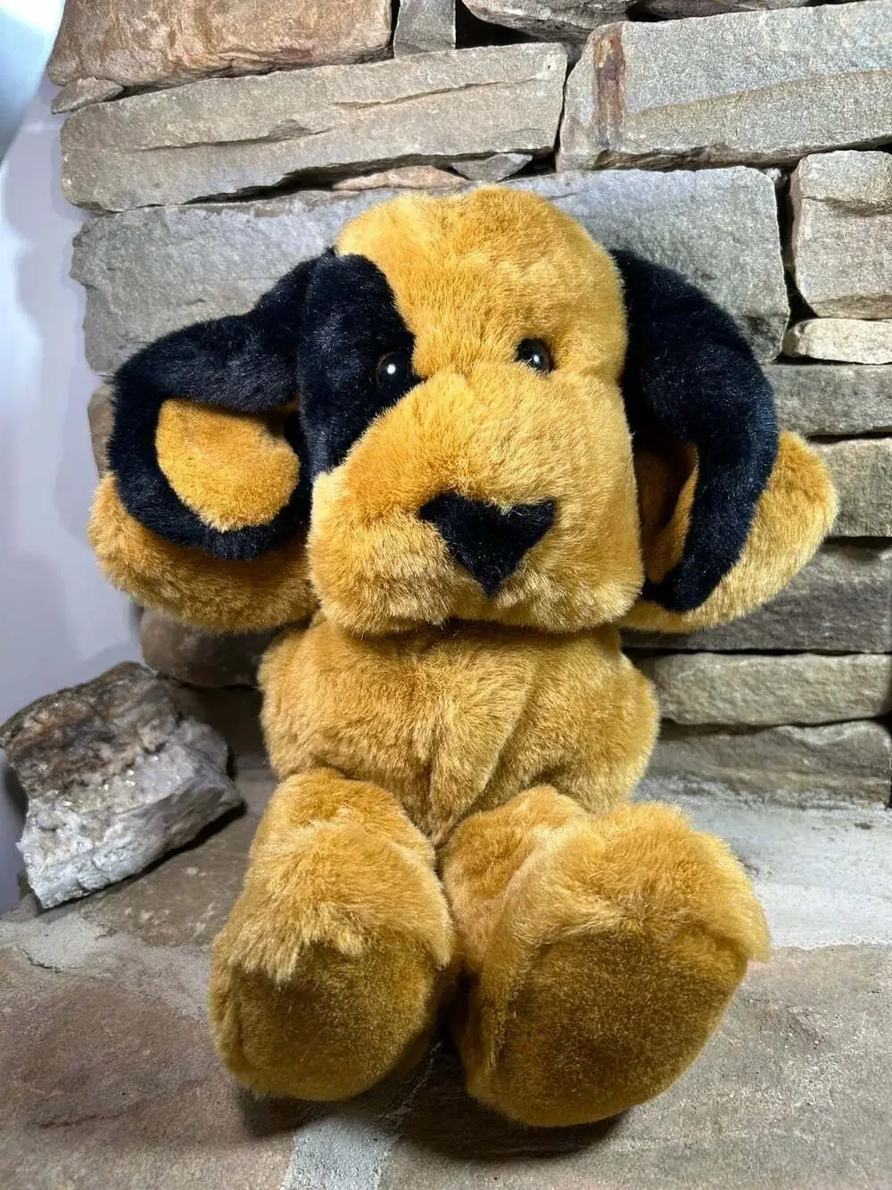 Vintage 1995 Fordlet International Brown/Black Plush Dog Stuffed Animal Toy